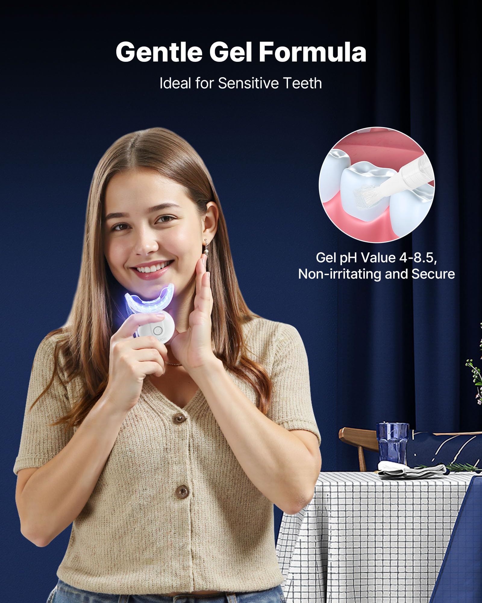 VEVOR Kit de Blanqueamiento Dental, con 32 Luces LED Aceleradoras, Jeringa de Gel, Gel Desensibilizante y Bandeja en Forma de U, Blanqueador Dental Portátil Para Eliminar las Manchas Difíciles
