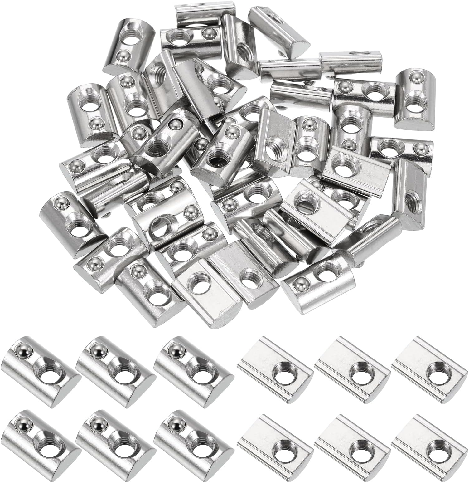 PATIKIL M8 Half Round Roll in Spring t Nuts, 50 Pcs 4545 Series Carbon Steel t Slot Spring Nuts for 10mm Aluminum Extrusion Profile 3D Printer DIY Tools Furniture Assembly, Silver