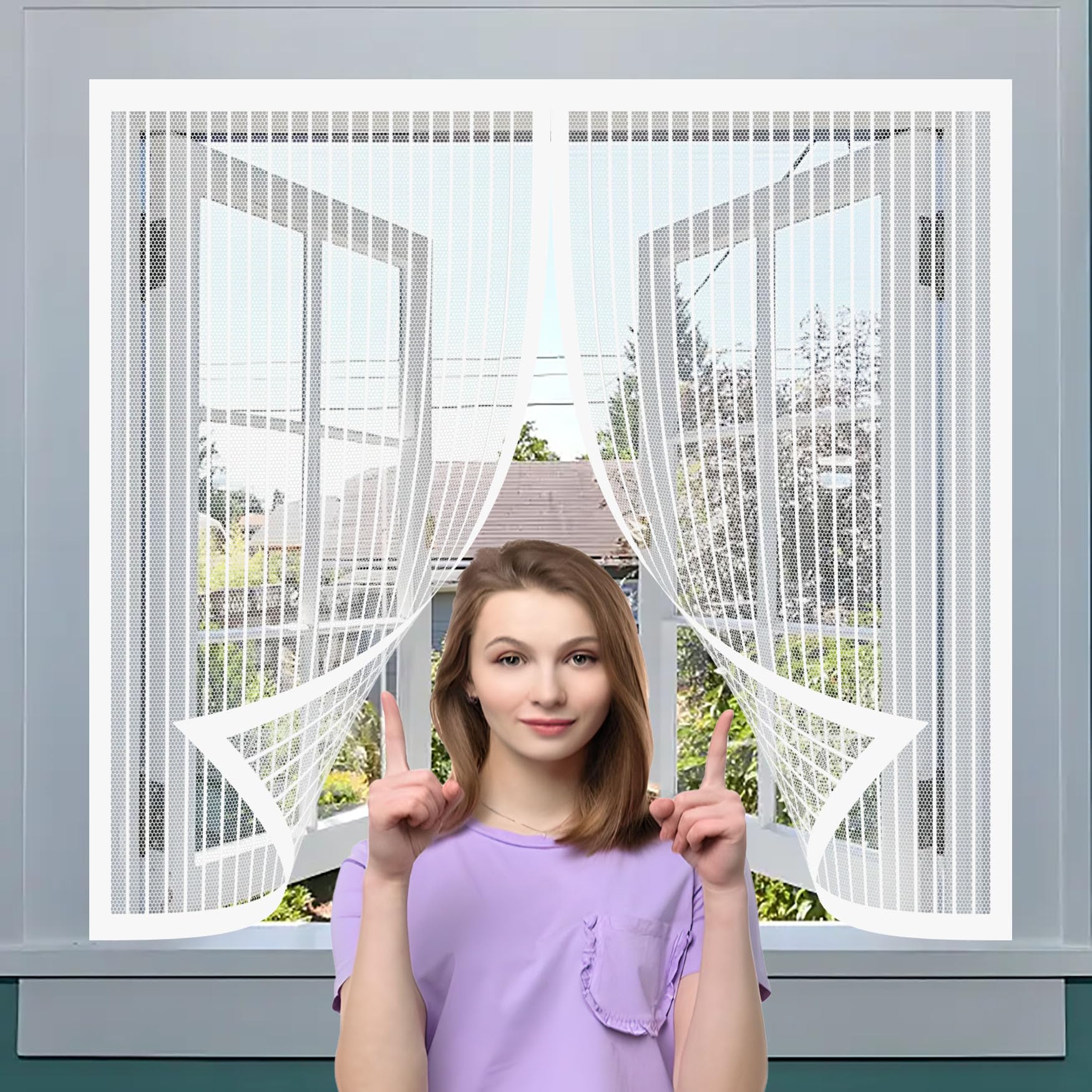 Yanhong White Fly Screens For Doors 145 X 149 Cm Anti-Tearing Mosquito Door Net Keep Fly Bug Out With Powerful Magnets Door Magnetic Screenfly Doors For Living Room, Bedroom, Patio,
