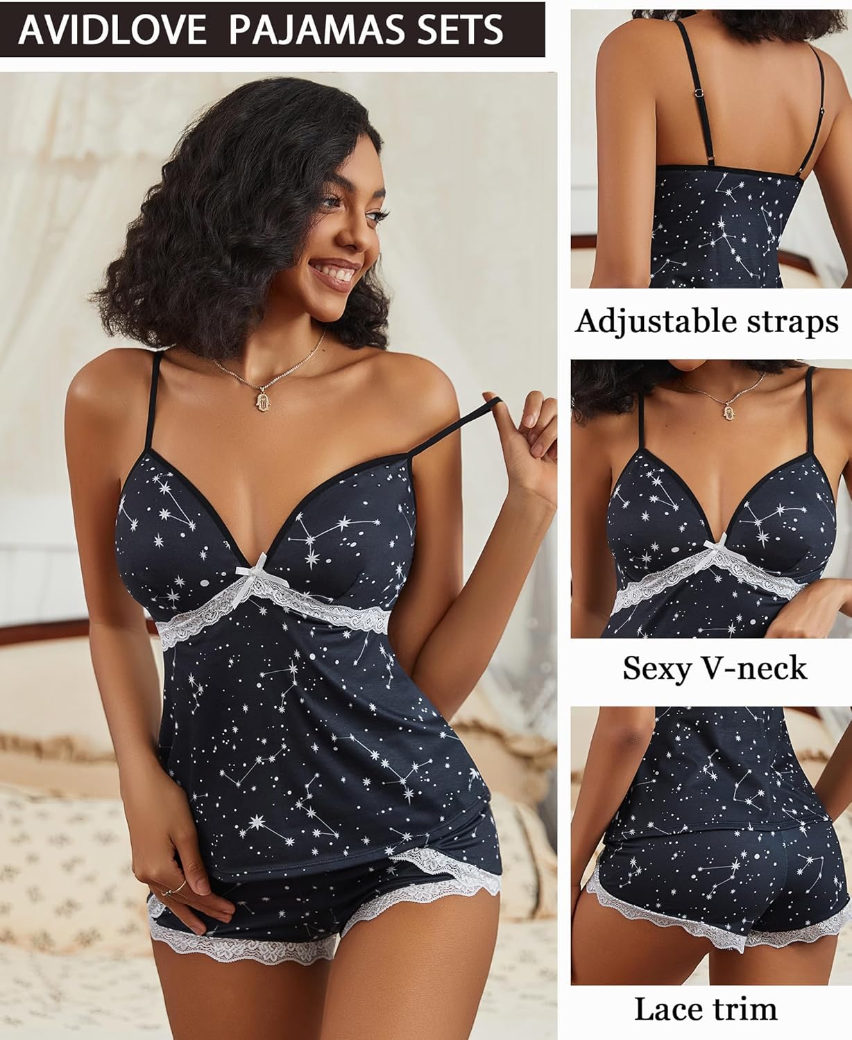 Avidlove Sexy Pajamas Set for Women Lace Modal Cute Lingerie Sets 2 Piece Cami Pj Shorts Set Sleepwear - Image 6