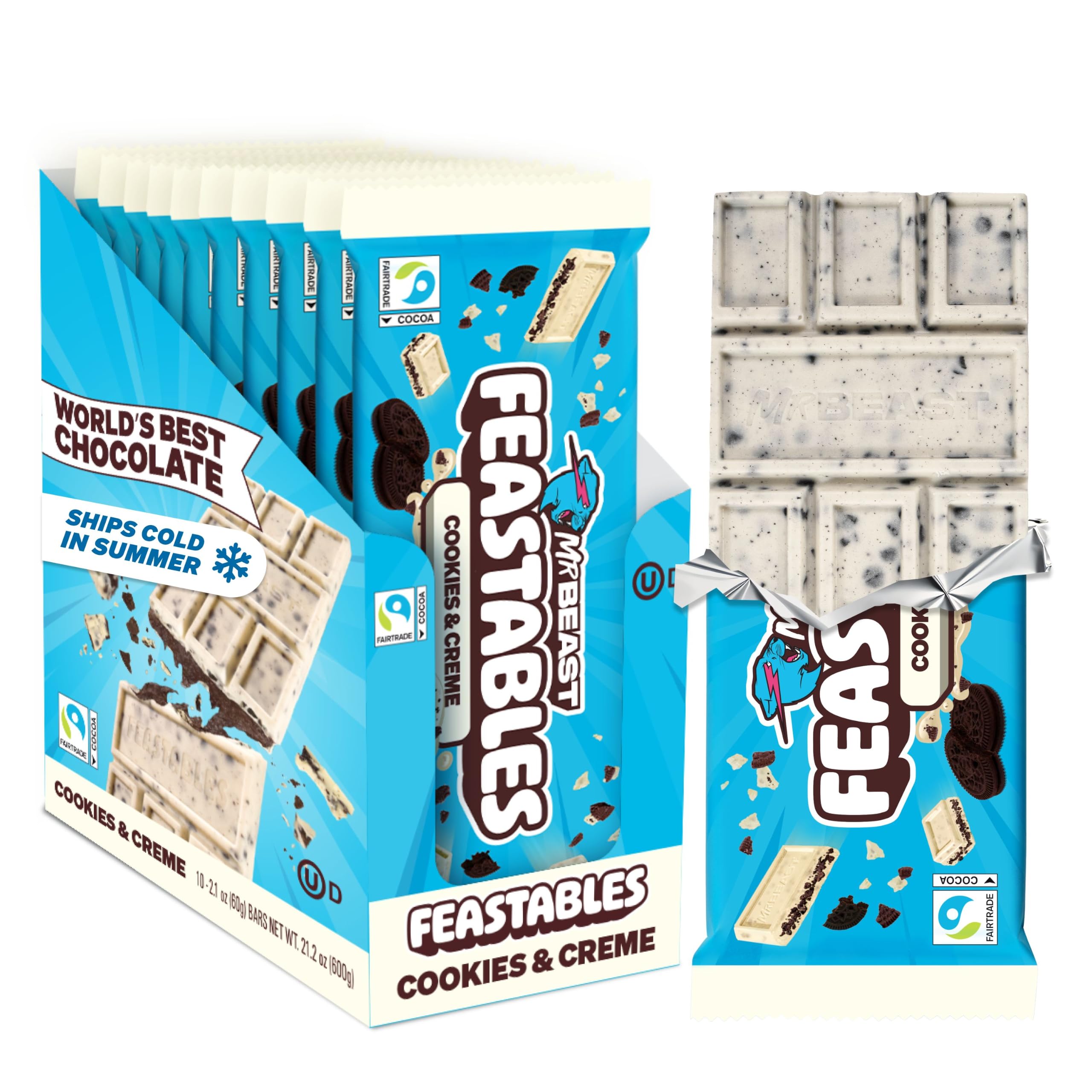 Feastables MrBeast Keks- und Creme-Schokoladenriegel, neuer Geschmack, King-Size-Riegel für Erwachsene und Kinder, Süßigkeitenriegel für Halloween-Süßigkeiten, Snacks, Geschenke oder Dessert