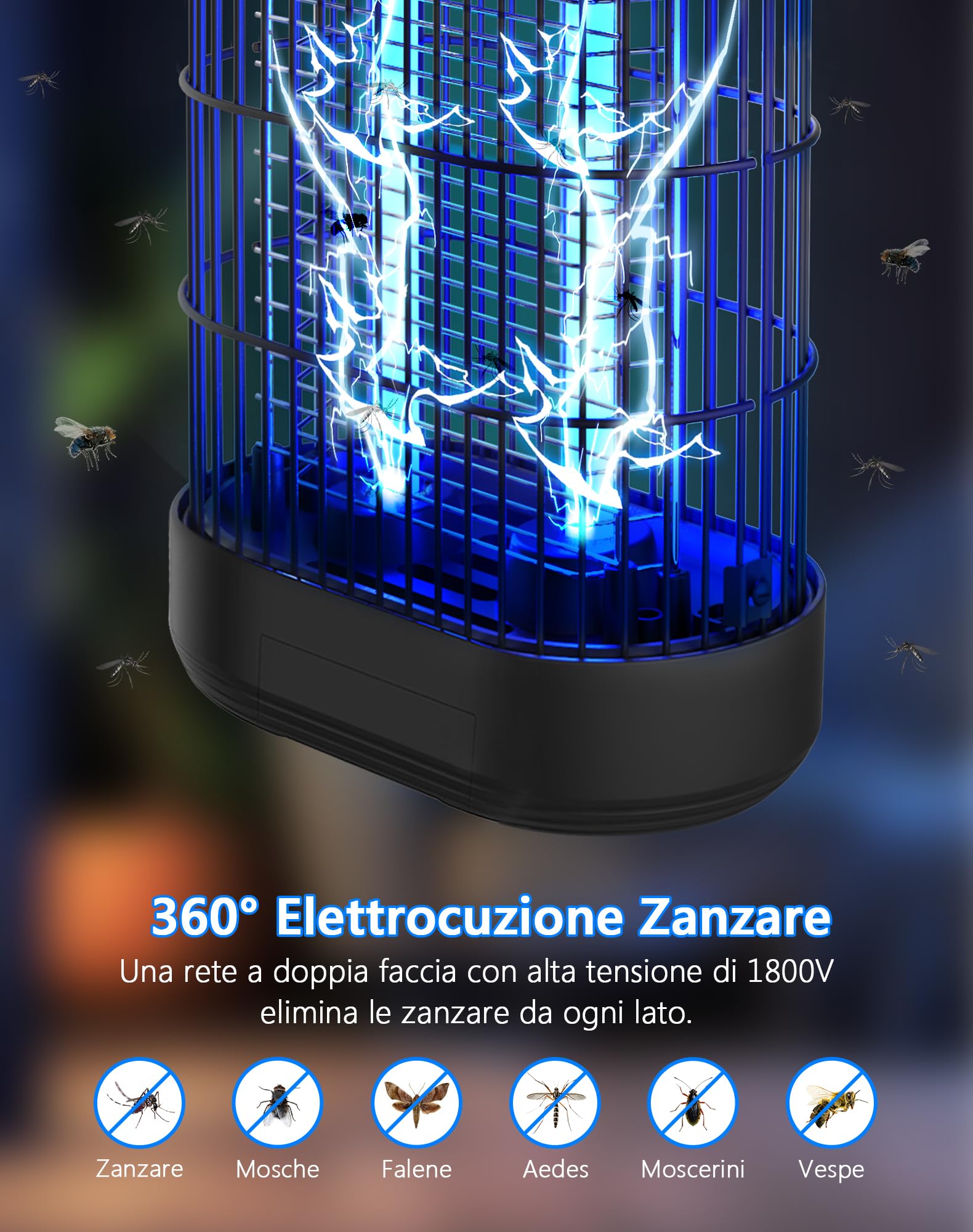 Lampada Antizanzare Elettrica 22W, Ammazzazanzare da Interno ed Esterno, Copertura 100m², Trappola per Insetti e Mosche UV, Ideale per Giardino, Casa, Camera da Letto e Terrazza