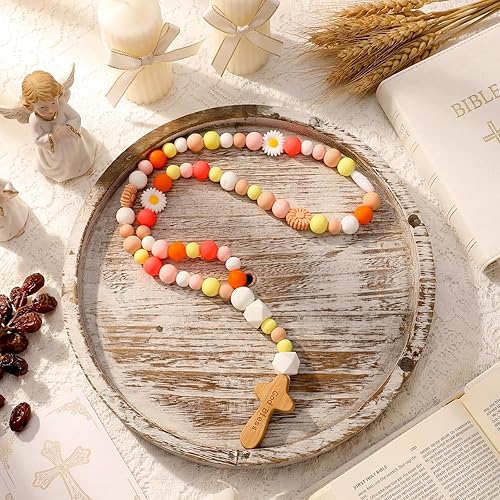 Miniatura 8 de Misdary Rosario de Bebé Regalo de Bautismo de Silicona Dios Bendiga a los Niños Primer Rosario con Cruz Suministros para Fiesta de Bautismo del 1er