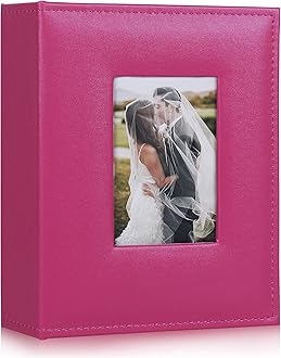 RECUTMS Photo Album 200 Pockets 4x6 Photo Album Premium Pu Leather Cover With Front Window for Wedding Family Baby (Pink)