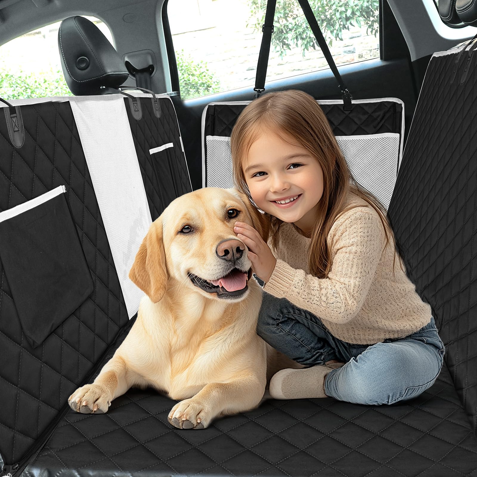 DAISTERN Coprisedile Auto per Cani Rigido, Telo Posteriore Cane Auto Universale 100% Impermeabile con 8 Strati Materiali Migliorati Grande Capacità Stoccaggio Antigraffio Antiscivolo Facile da Pulire