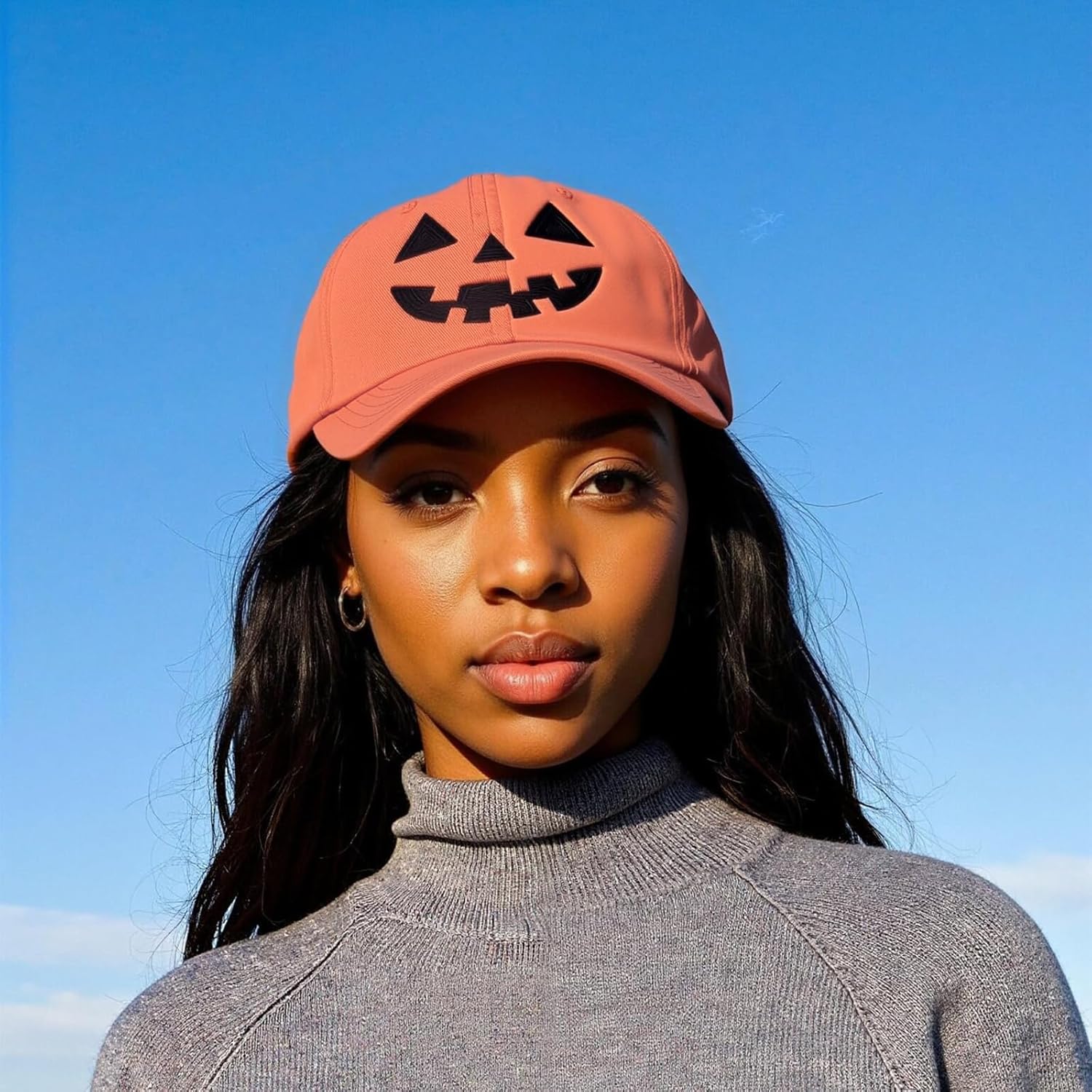 Halloween Pumpkin Hat for Women Men Halloween Baseball Cap Adjustable Jack-o Lantern Hat Orange - Image 2