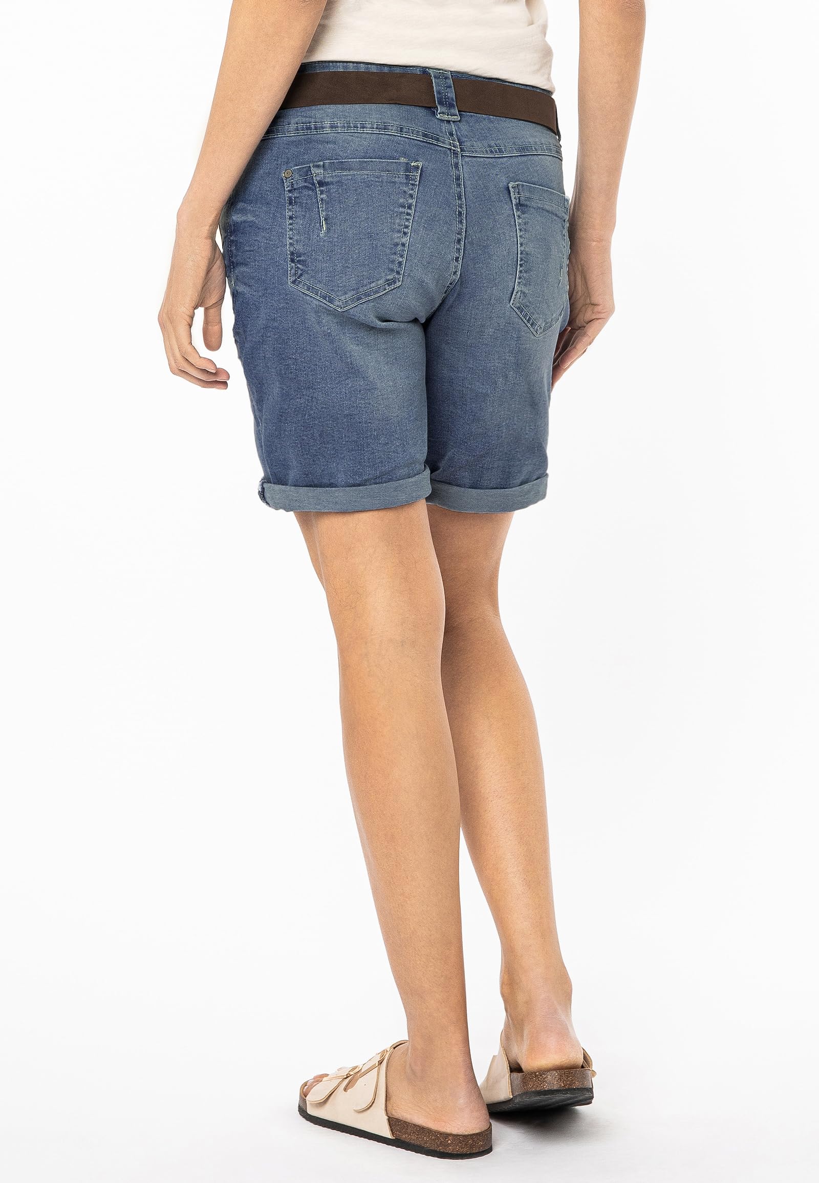 Sublevel Damen Jeans Bermuda-Shorts mit Veloursleder Gürtel