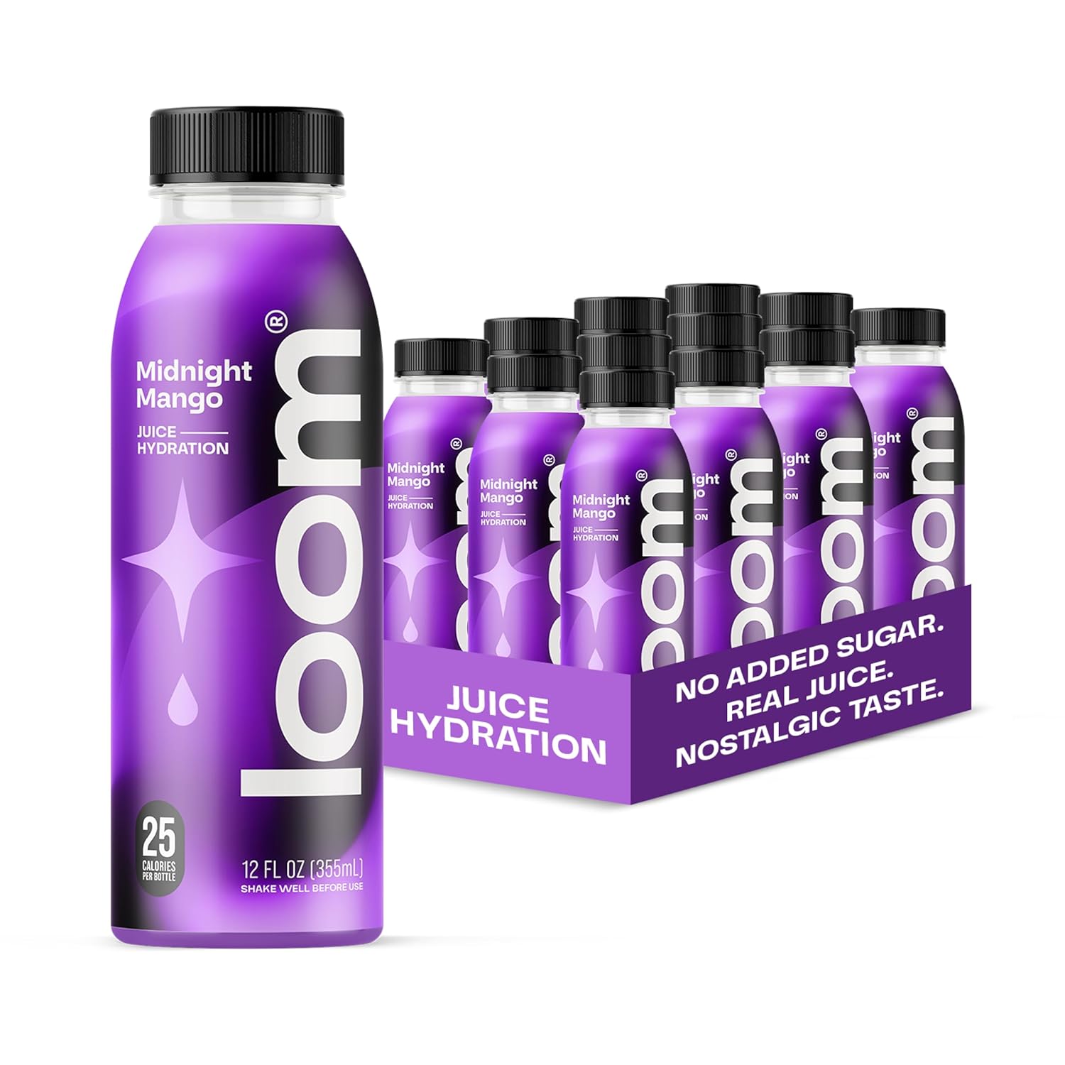 Dark Cherry Juice Drinks by Loom, Low Sugar Juice, Real Fruit, No Added Sugar, Healthy Hydration, 30 Calories, 12 oz bottles, 12 pack