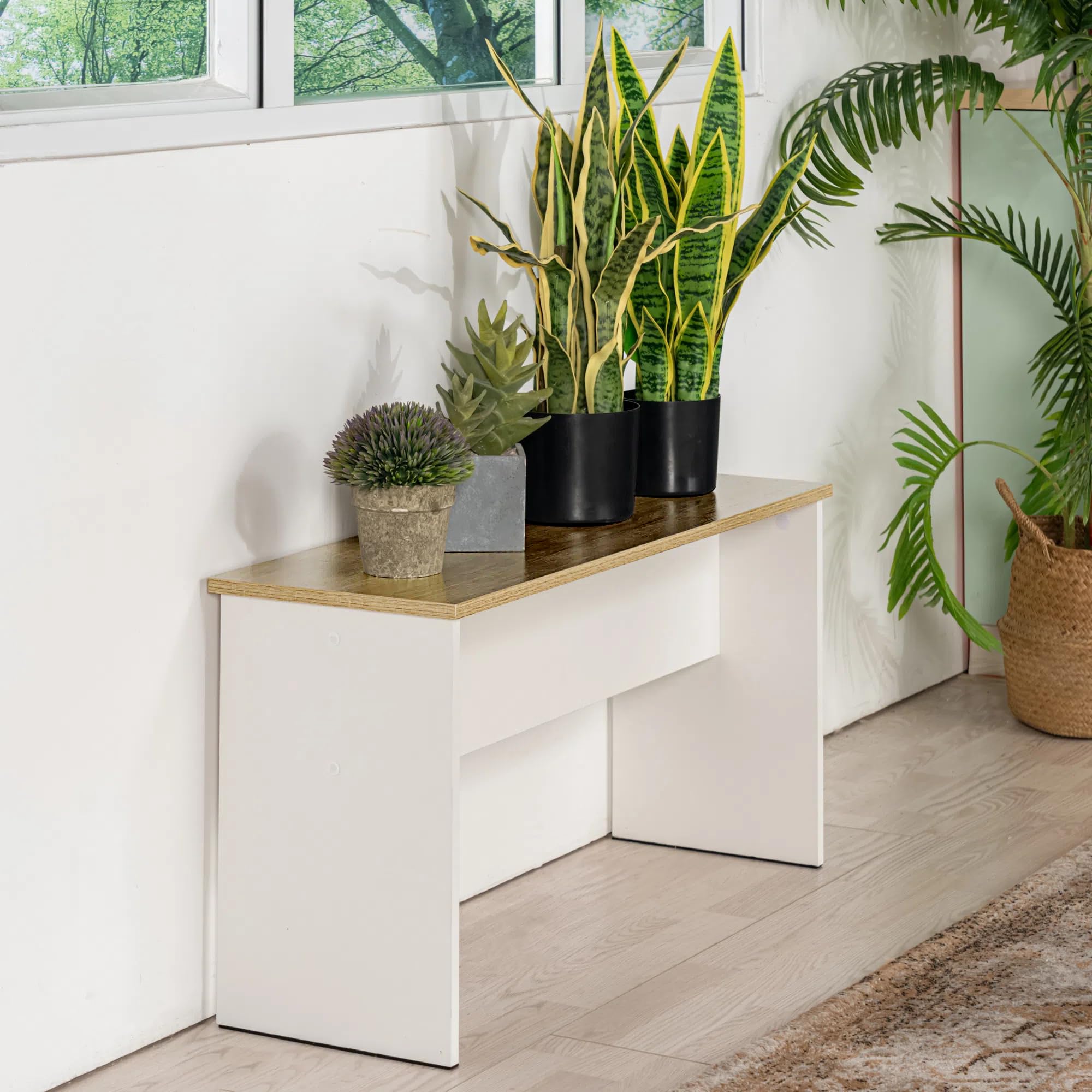 Set di 2 panchine per tavolo da pranzo, panchine da cucina, panca da tavolo da pranzo, 90 x 30 x 45 cm, panca in legno, camera da letto o cucina, rovere + bianco