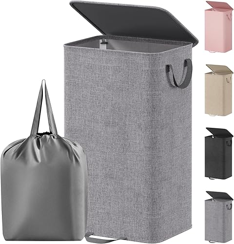 Miniatura 9 de Lifewit Cesta de lavandería doble con tapa y bolsas de lavandería extraíbles, gran plegable, 2 divisores, cesta de ropa sucia con asas para Negro