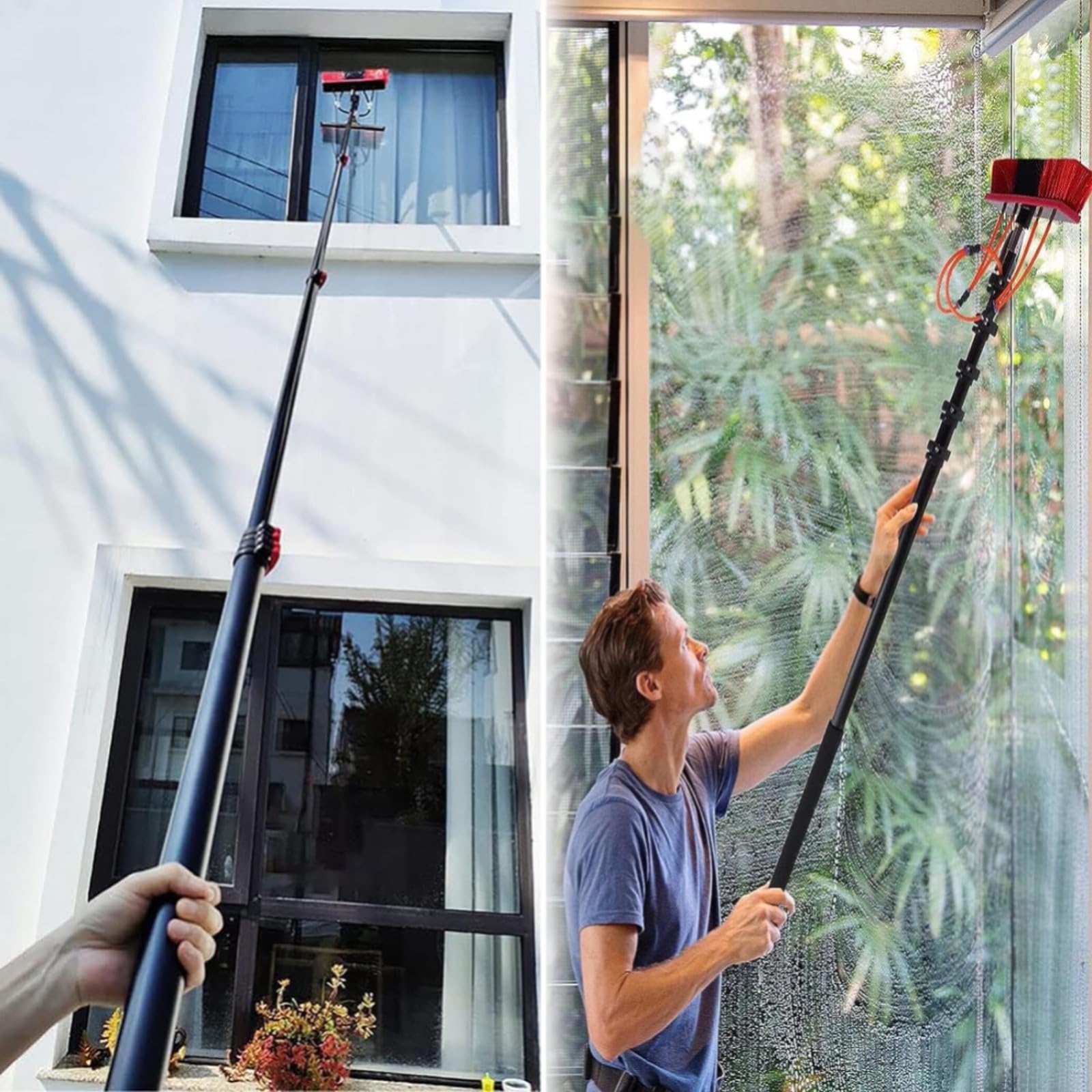 3.6-10.8M Set for Solar Systems and Windows, Length Adjustable up to 10.8M, Universal Washing Brush, and Outdoor Glass Roof Cleaning Set, Window Cleaner 35CM,3.6M
