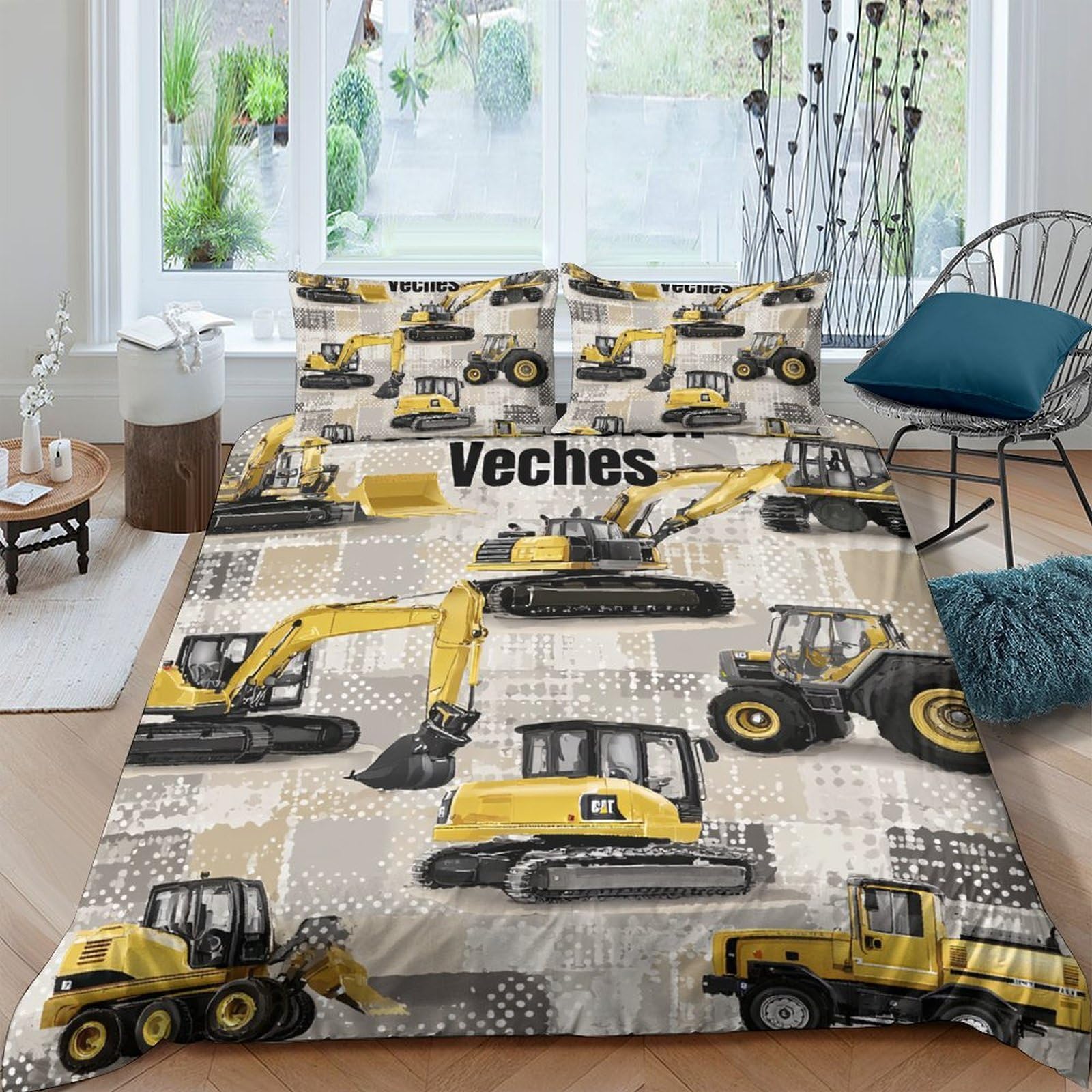 Ctjqhvkz Style-5 3D Printed Construction Vehicles Fitted Sheet Microfiber Anti-Slip Bed Sheet For Bedroom Guest Room Dorm Decor Single（135X200cm）