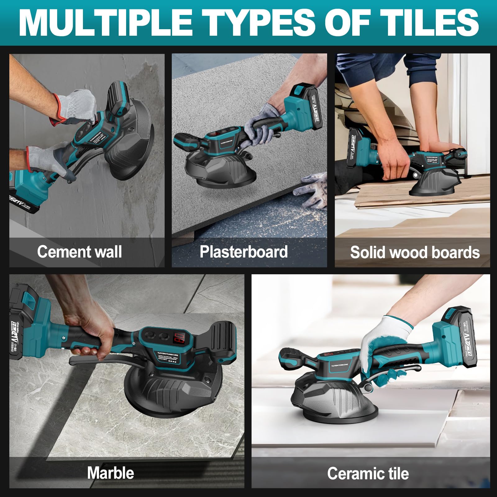 Machine Vibrante Carrelage, machine de nivellement de coupe carrelage electrique With 2 Batteries, ventouse réglable à 8 vitesses avec affichage numérique, pour carrelage, sol, mur