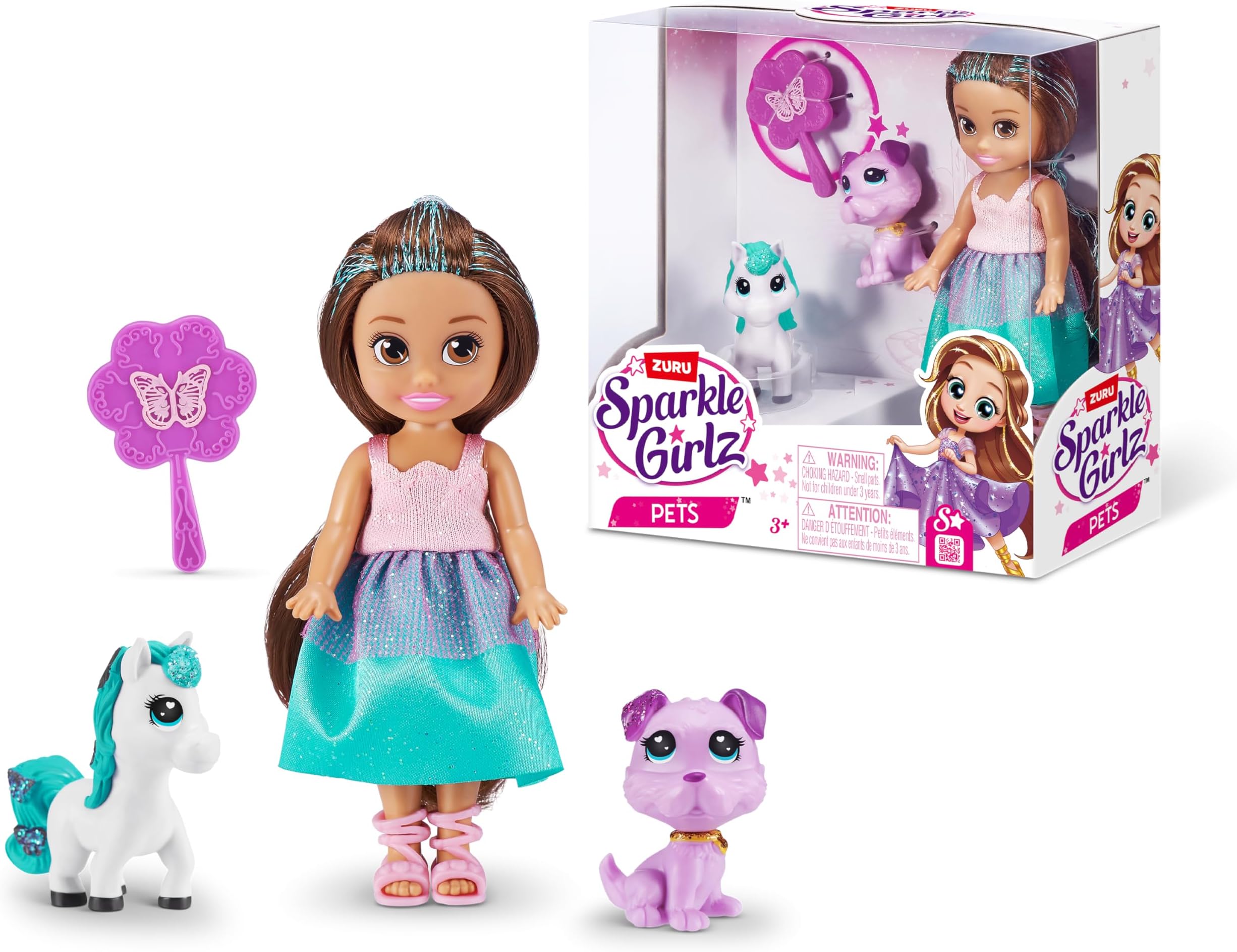 Sparkle Girlz 11.5 cm Princess with Pets (Unicorn & Puppy), Collectible Fashion Dolls with Toy Pets, Princess Dolls