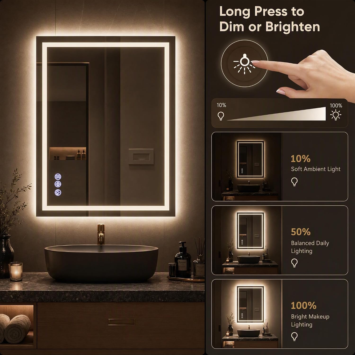 VooBang 24 x 32 Inch LED Bathroom Mirror 3 Color Adjustable Modes image 4