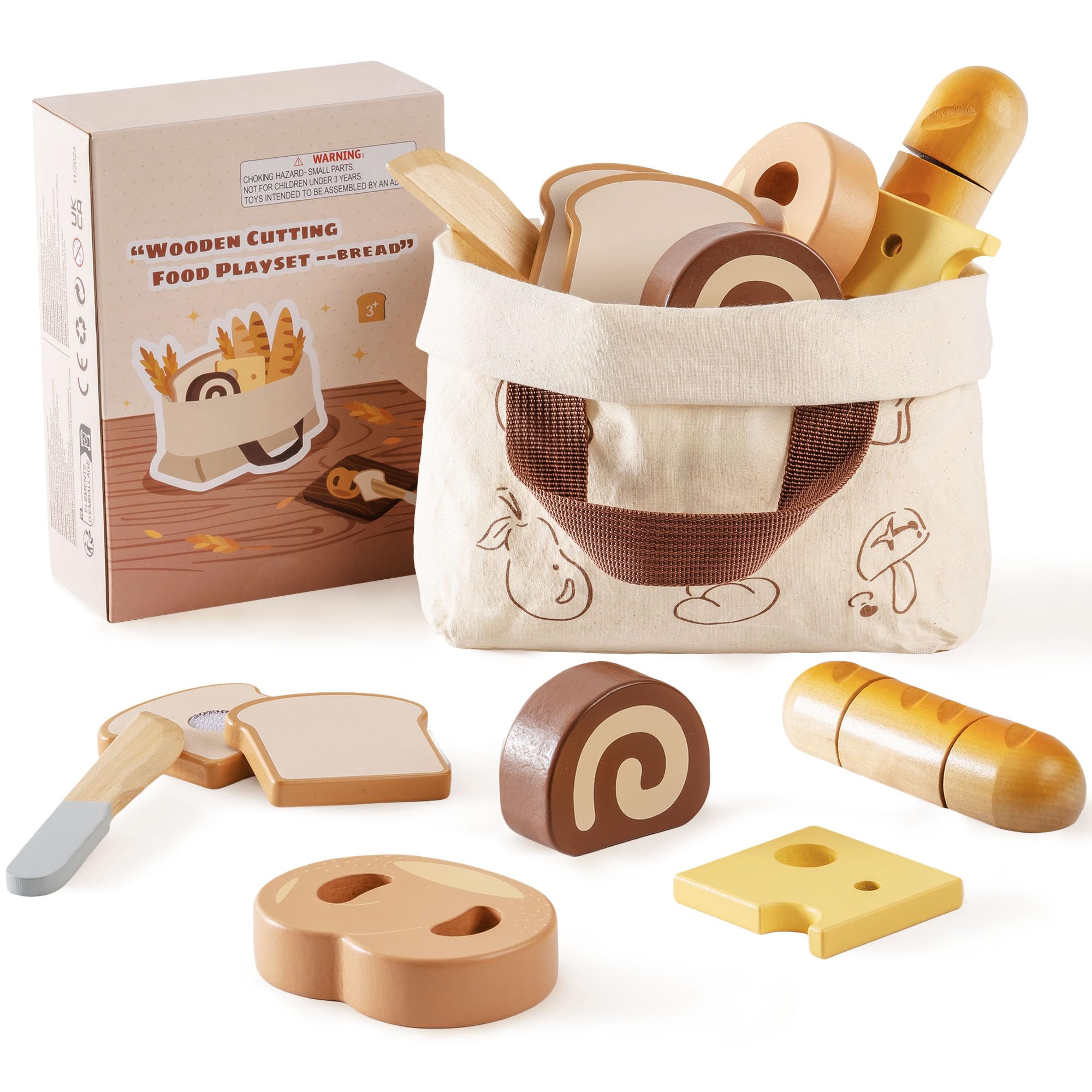 ROBOTIME Wooden Play Food, Kids Kitchen Cutting Set, Toddler Realistic Pretend Play Food, Montessori Learning Toys for Children, Educational Role Play Gift for Boys Girls Age 3+, Baking Set