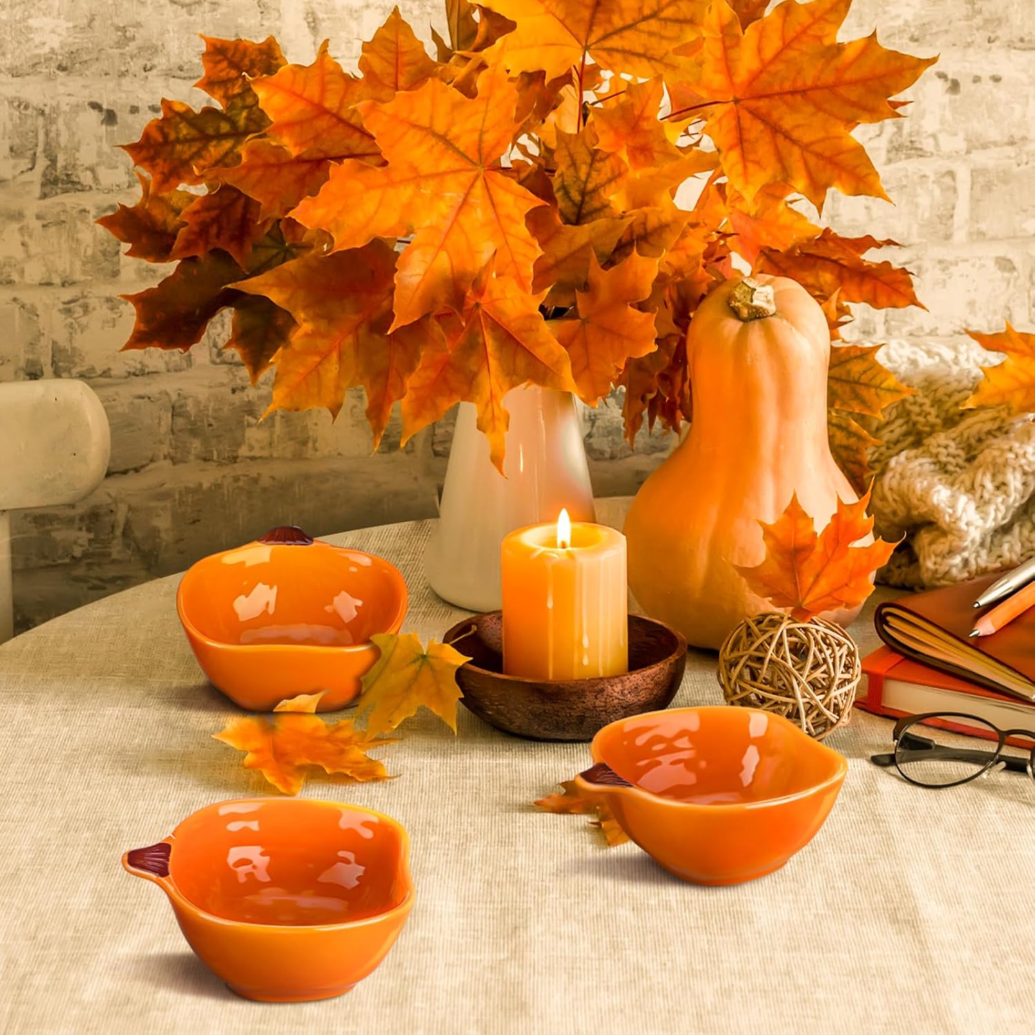 Dandat Fall Thanksgiving Ramekins 6 oz Oven Safe Pumpkin Soup Bowls Ceramic Ramekins Small Dishes Dipping Pumpkin Baking Dish Shaped Bowl for Serving Dip, Sauce, Condiments and Snack(8 Pcs)