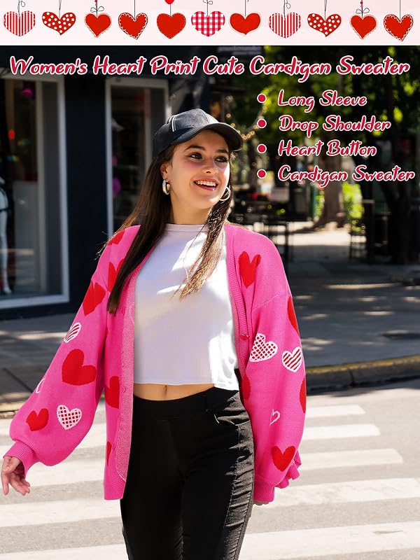 Twistover Valentines Day Heart Cardigan Sweater Sequins Embroidery Hot Pink Heart Sweater Valentines Galentines Women Outfit(Medium,Hot Pink Heart) by Twistover - Image 7