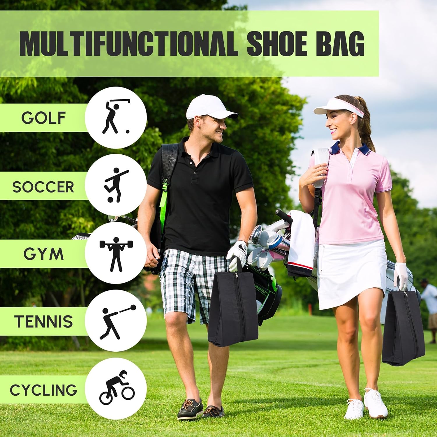 Leinuosen 2 Pcs Smell Proof Shoe Cleat Bag for Travel Water Resistant Odor Absorbing Lightweight Golf Soccer Shoe Storage Organizer Pouch with Zipper for Gym Sports Work Men Women (Black) - Image 6