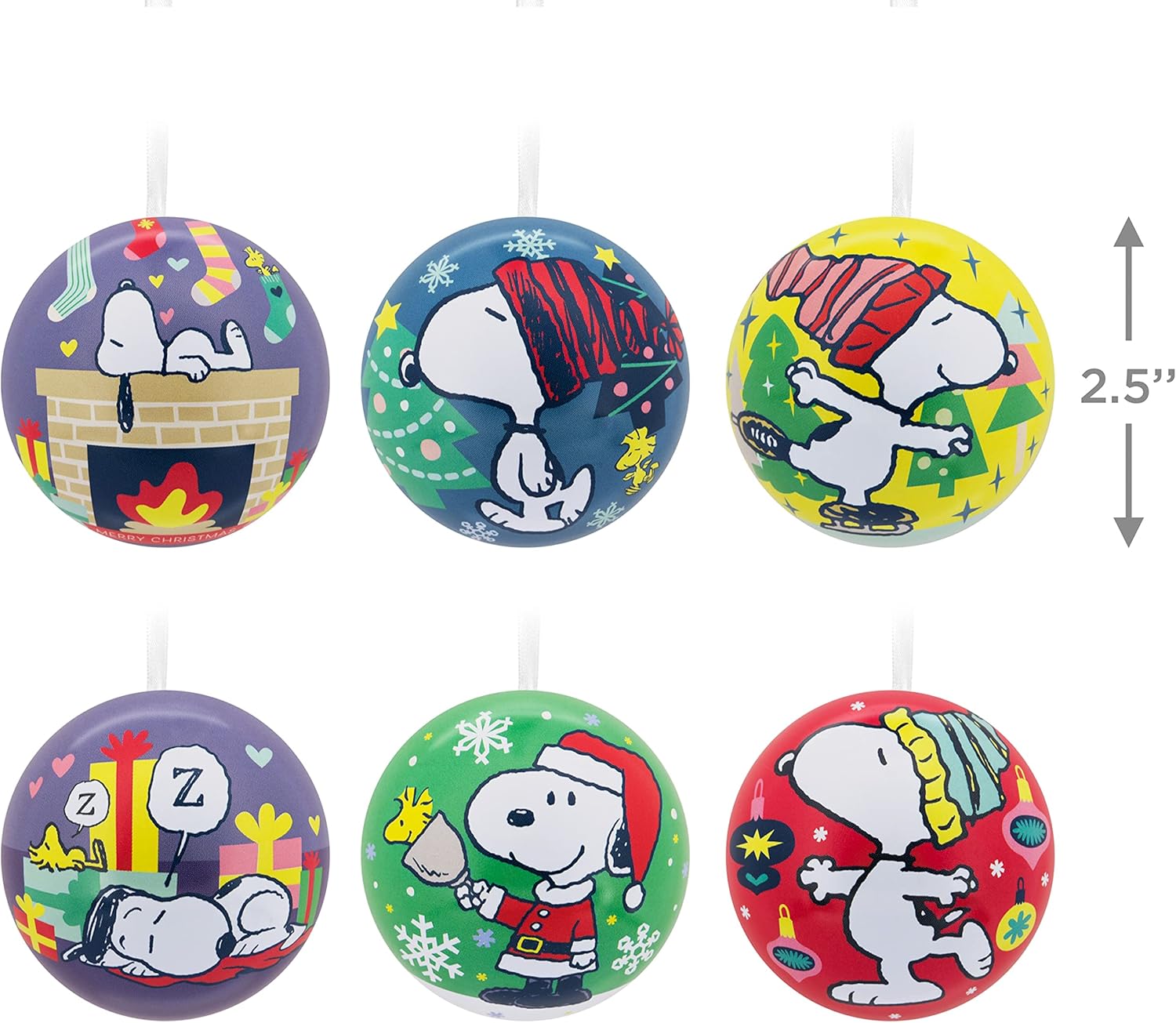 Hallmark Peanuts Tin Ball Christmas Ornaments, Set of 12