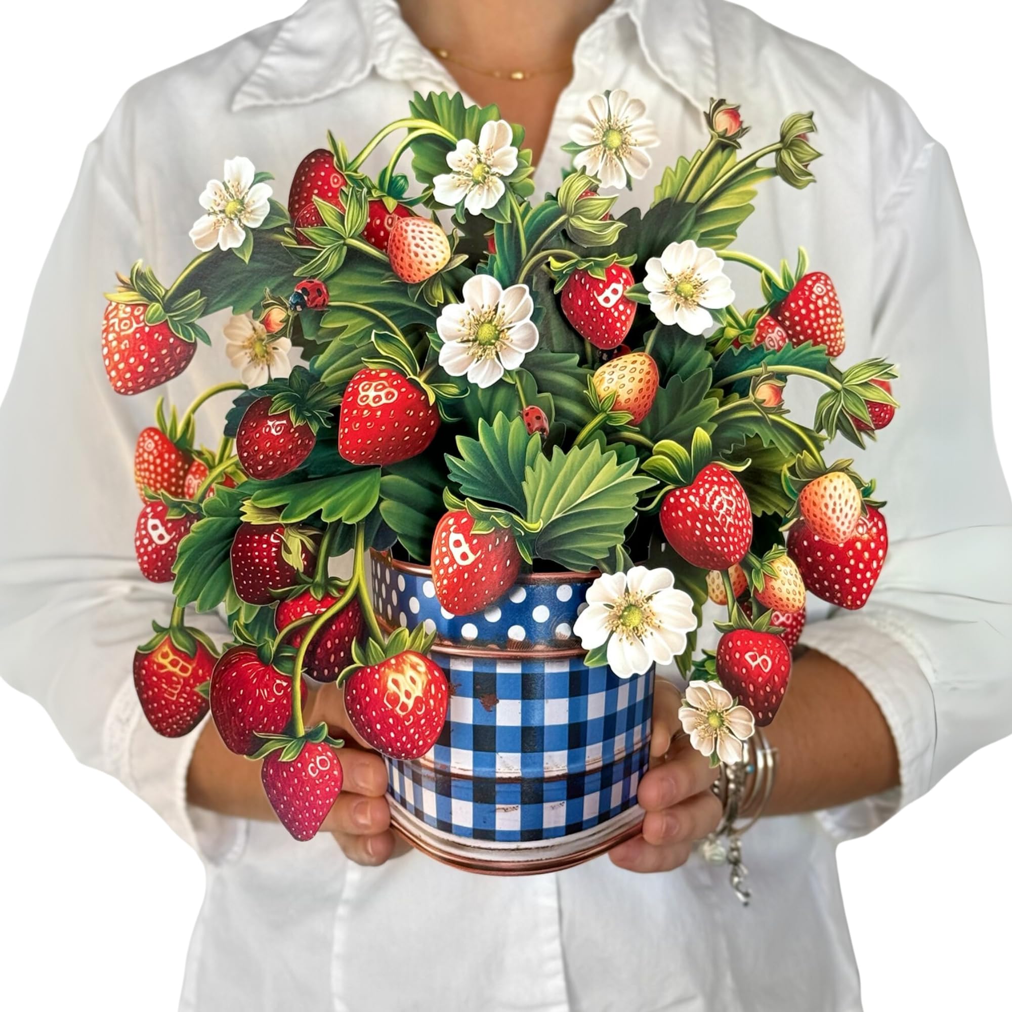 Freshcut Paper Pop Up Cards, Strawberry Blossom, 12 Inch Life Sized Forever Flower Bouquet 3D Popup Greeting Card, Birthday Cards, Thank You Card,