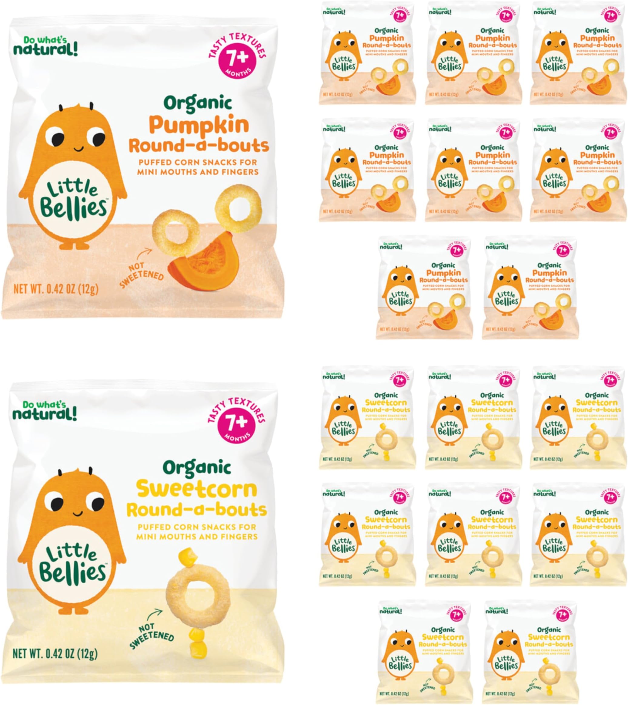 Little Bellies Organic Round-a-Bouts Variety Pack, Sweetcorn & Pumpkin (Pack of 18)