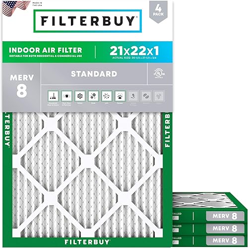 Vista 170 de Filterbuy Filtro de aire MERV 8 de 16.5 x 21 x 1 pulgadas, protección contra el polvo (paquete de 4), filtros de aire de repuesto plisados HVAC