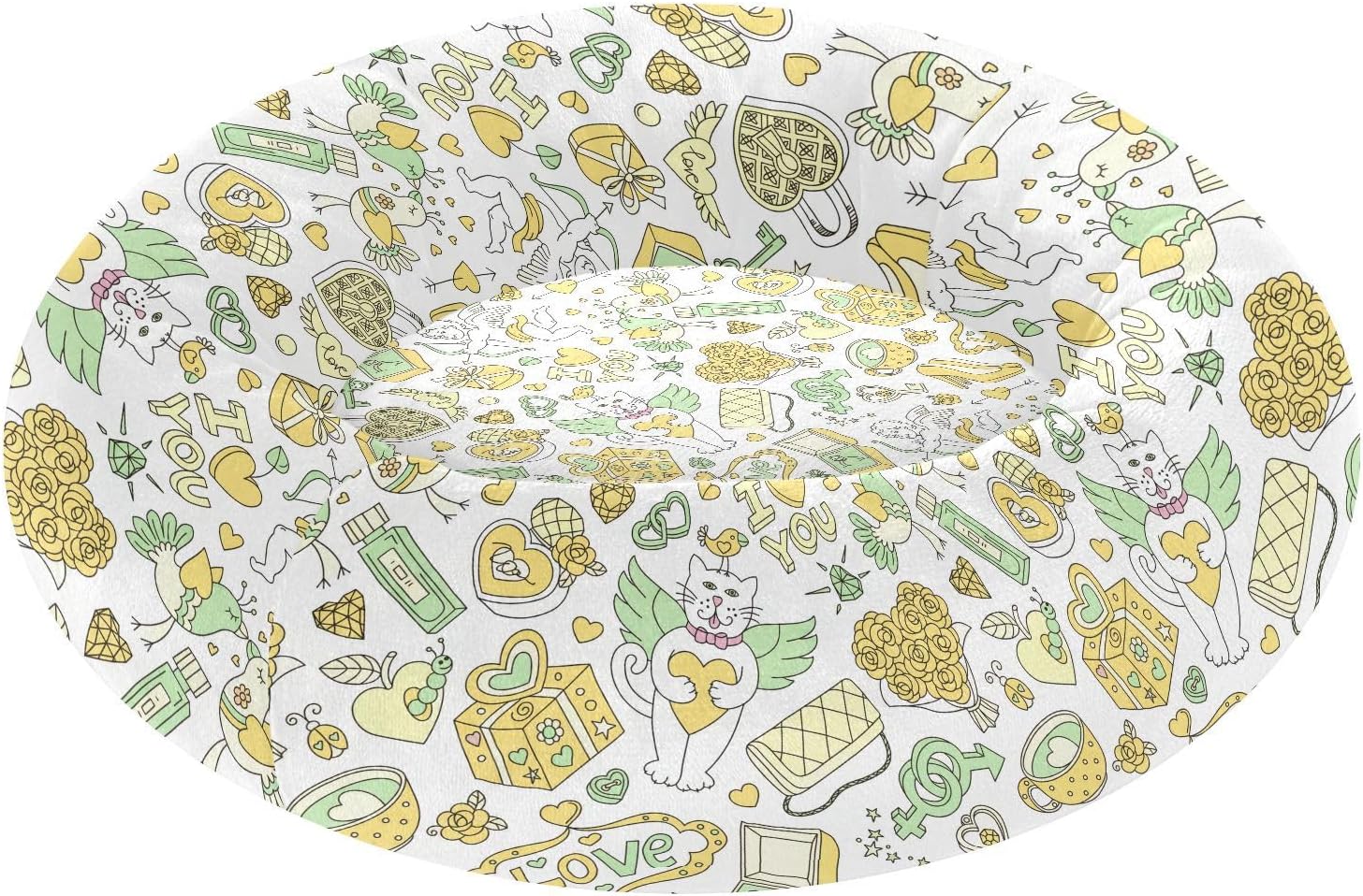 Wudan Pet Cat Beds Anti-Slip Fluffy Dog Pillow Bed for Medium Size Pets Supplies M Yellow and Green Love Elements