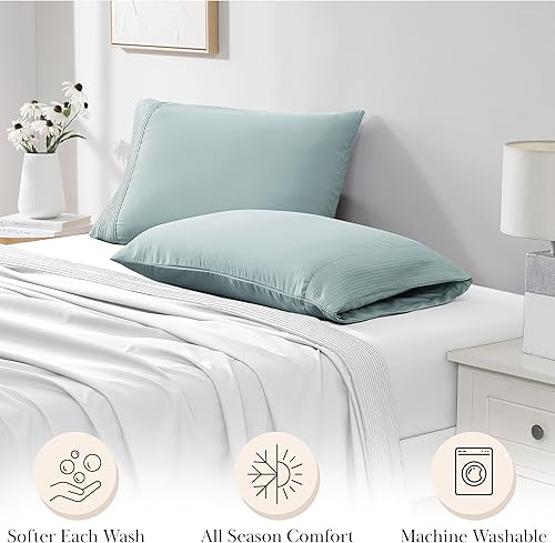 Miniatura 3 de Southshore Fine Linens Vilano Springs - Par de fundas de almohada plisadas, hueso, tamaño King