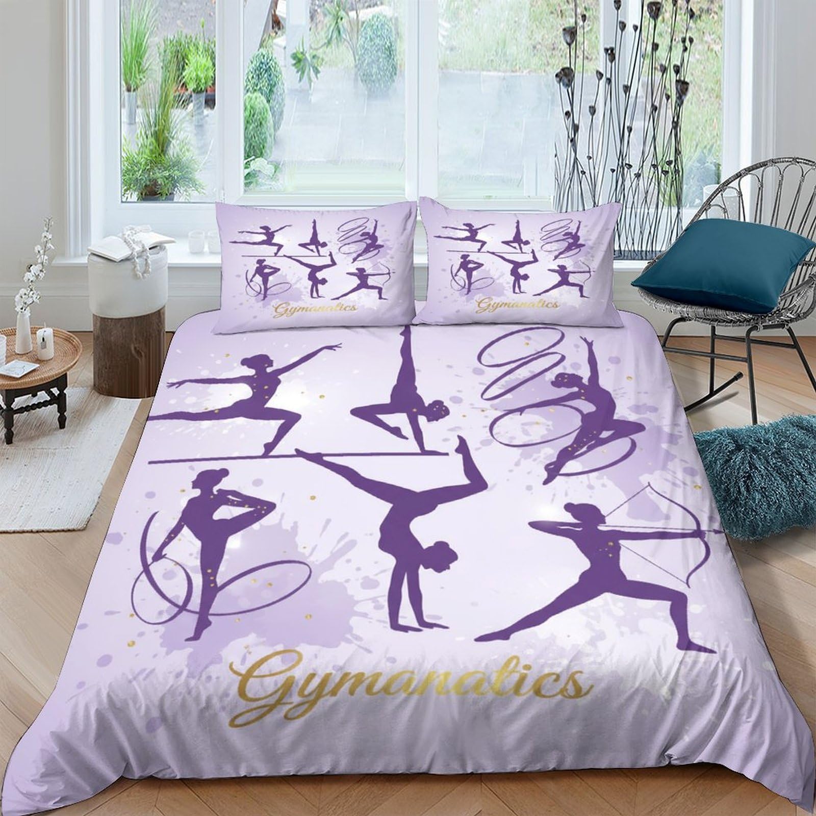 Ctjqhvkz Style-10 3D Printed Purple Gymnastics Fitted Sheet Microfiber Soft Anti-Slip Artistic Dancer Bed Cover For Bedroom Guest Room Single（135X200cm）
