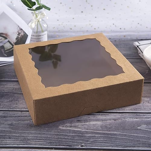 Miniatura 4 de ONE MORE Cajas de panadería marrón kraft de 9 pulgadas, cajas grandes para pasteles con ventana de PVC, caja desechable natural para galletas de 9 x