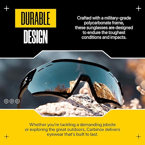 Miniatura 2 de CARBINOX Gafas de sol deportivas con múltiples lentes de protección antirreflejos, 100% protección UV con estuche rígido y accesorios, marco negro