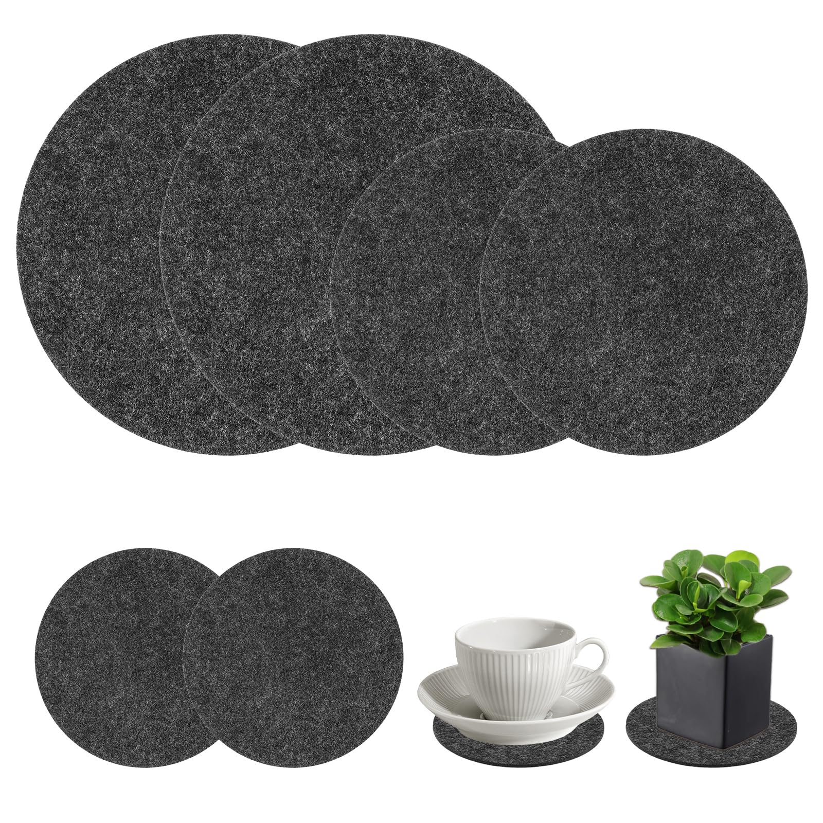 sourcing map Pianta Sottobicchieri 4 6 8 10 Pollici Reversibile Assorbente Impermeabile Rotondo Feltro Pad Mat, Grigio 16in1 Set
