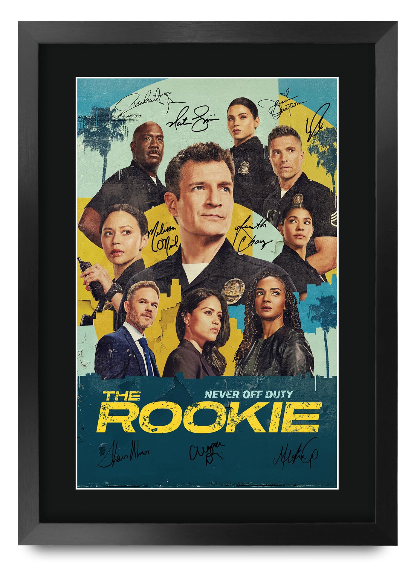 HWC Trading The Rookie (2018) Nathan Fillion Geschenke Gedrucktes Signiertes Autogramm Poster für Fans von Fernsehn Memorabilien - A3 Gerahmt
