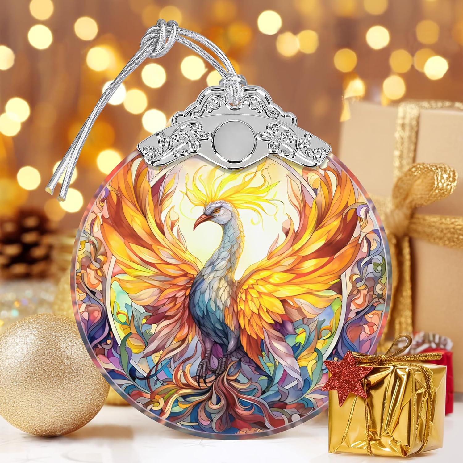 Phoenix Stained Glass Ornament - Christmas Tree Decor, Spreading Wings - Image 6