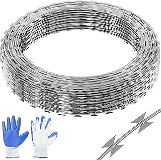 VEVOR Razor Wires, 147 ft Razor Barbed Wire, 3 Rolls Razor Wire Fencing Razor Fence, Double Spiral Ribbon Barbed Galvanized Fence, Rolls Razor for Garden