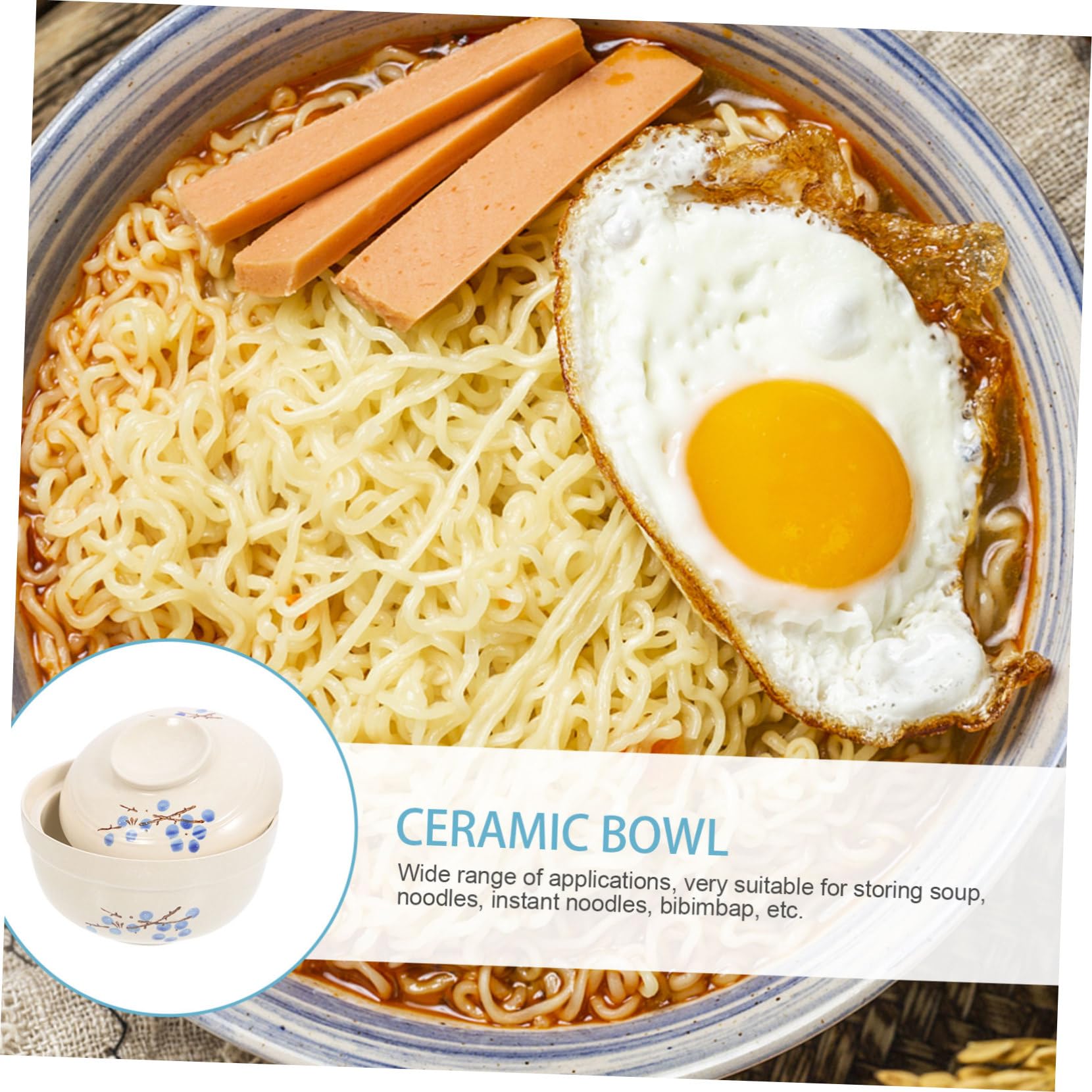 Keramik-Instant-Nudelschüssel, 2 Stück, Keramikschüssel mit Deckel, Instant-Nudelschüssel, Ramen-Schalen, Müslischüssel, mikrowellengeeignete Schüsseln mit Deckel