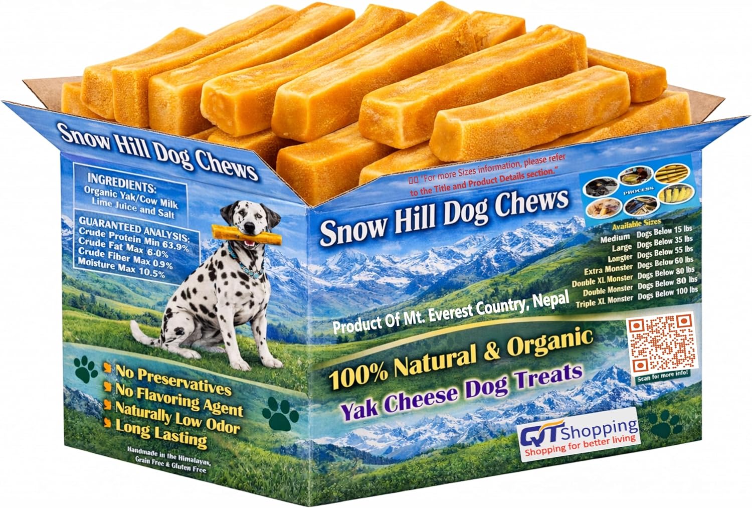 Snow Hill Yak Cheese Chews for Dogs | All-Natural Long Lasting Pet Treats. Odorless and Great for Oral Health. Limited-Ingredient Yak Chews for Puppies