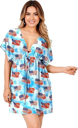 HAPPY BAY Womens Beachwear Bikini Mini Dress Patriotic Coverups Summer Swim Beach Cover Ups for Swimwear