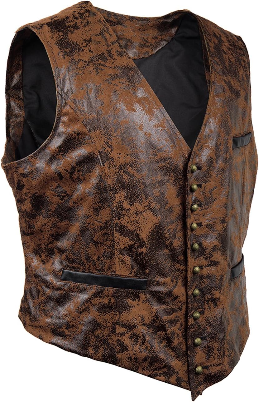 bslingerie Mens Steampunk Faux Leather Cowboy Waist Coat Vest