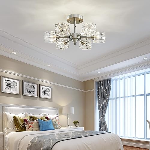 Miniatura 8 de XINGQI Lámpara de techo semiempotrada de 6 luces, 16.9 pulgadas, moderna lámpara de níquel cepillado, lámparas Sputnik para comedor, sala de estar,