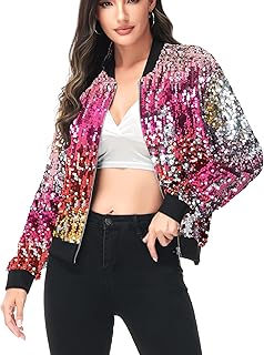Anna-Kaci Womens Sequin Jacket Bomber Coat 1989 Slitter Outfit For Concert Party