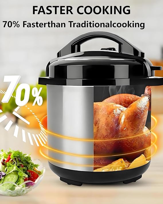 6 Quart Electric Pressure Cooker, 10-in-1 Multi Cooker with 24-Hour Delay Start, Slow Cook, Rice, Soup, Beans, Yogurt, Nonstick Inner Pot, 1050W, Black