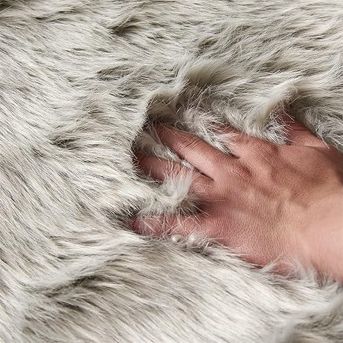 Miniatura 7 de Arbosofe Alfombra de piel sintética ultra suave, alfombra de piel lanuda esponjosa gris claro para dormitorio y sala de estar, decoración de