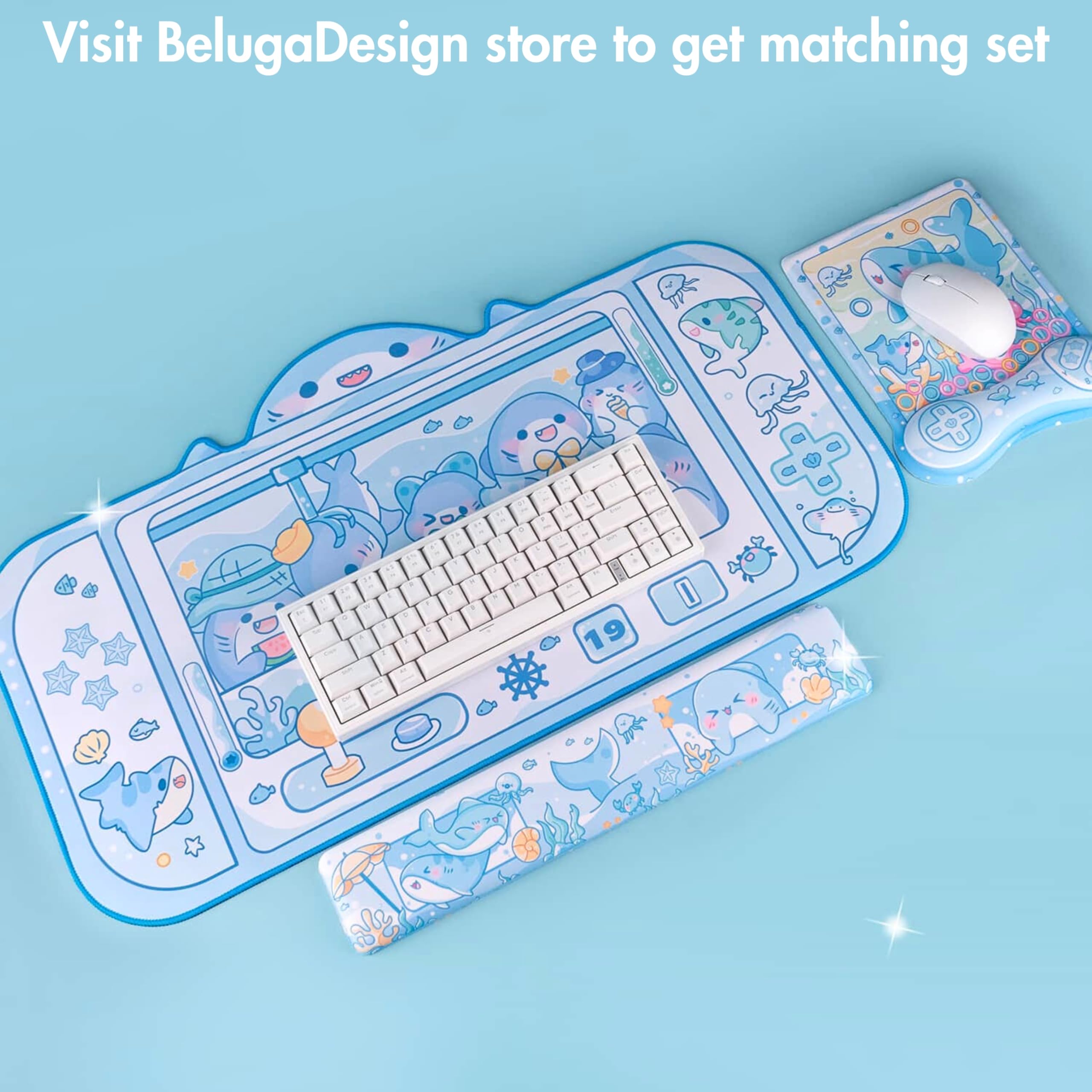 BelugaDesign Shark Wrist Rest | Cute Kawaii Anime Pastel Blue Wrist Pad