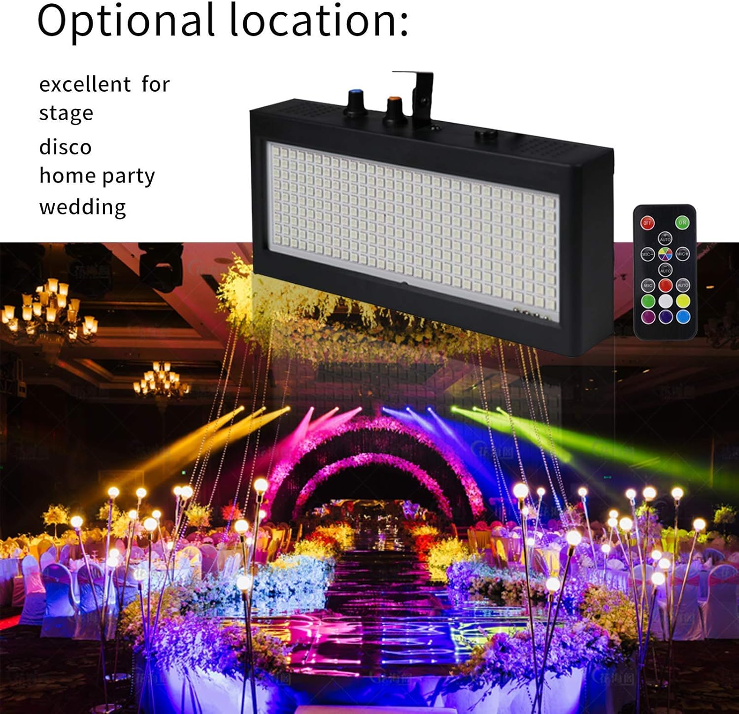 Stage Strobe Light, Super Bright Flash Stage Lighting, Sound Activated and Speed Control RGB Strobe Light, Flash Party Lighting for Wedding, Xmas, Birthday, Club, DJ (270 LED)