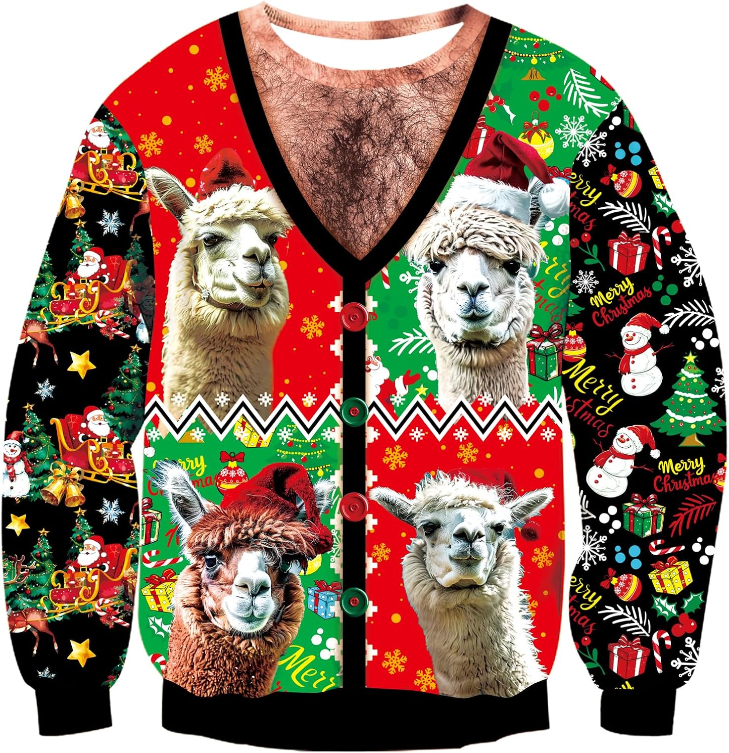 Mens Ugly Christmas Sweatshirt Fake Two Pieces 3D Printed Funny Sweater Shirts Pullover for Xmas Holiday Party