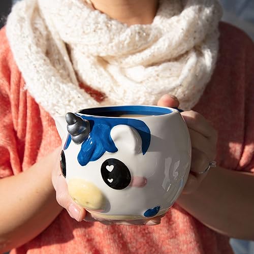 Miniatura 6 de Seven20 Taza de café de unicornio azul, bonita taza de cerámica de unicornio, gran regalo para niños y adultos