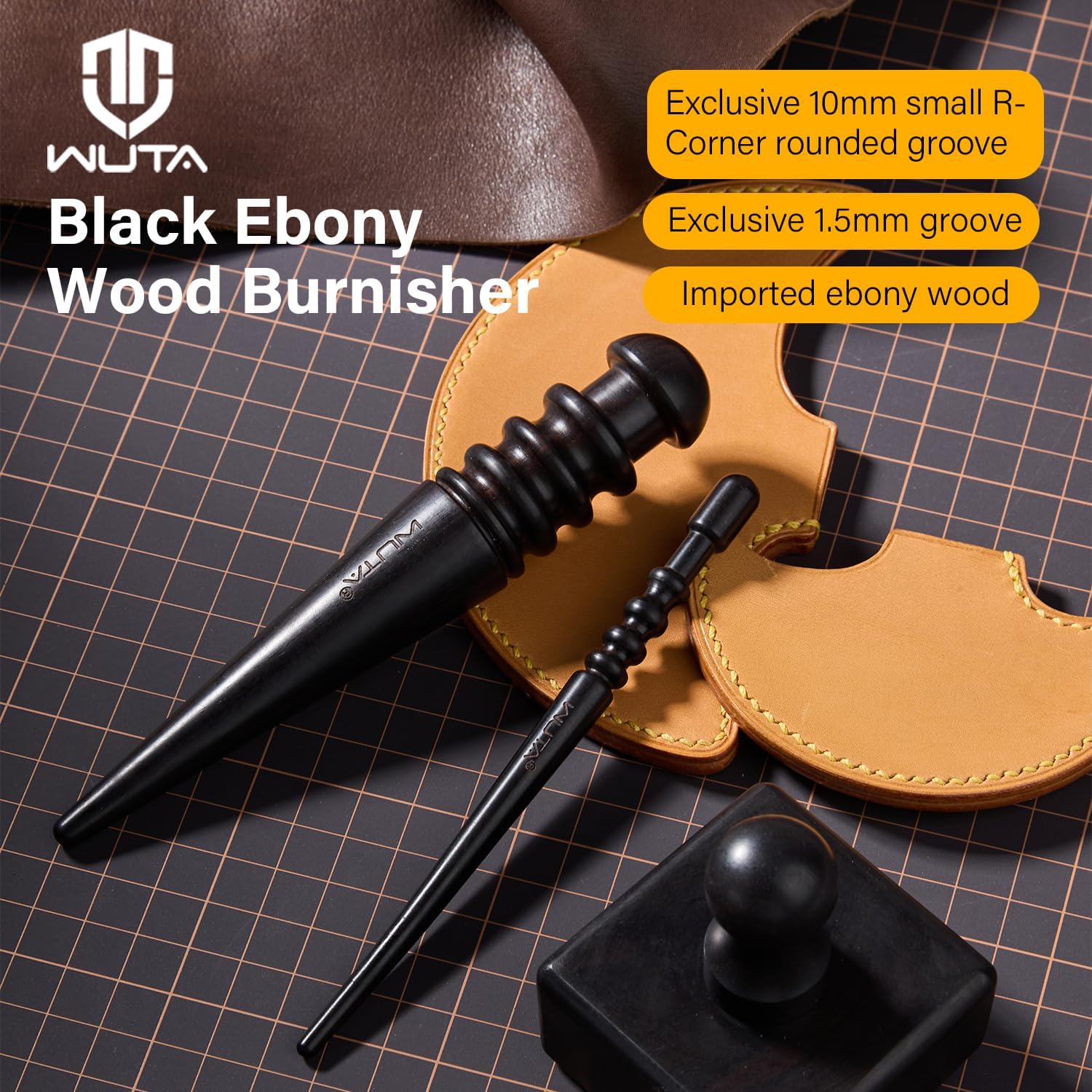 WUTA Glass Leather Burnisher Ebony Wood Leather Edge Burnisher Black Wood Edge Slicker Leather Craft Tool Polished Grinding Tool (Round Stick)
