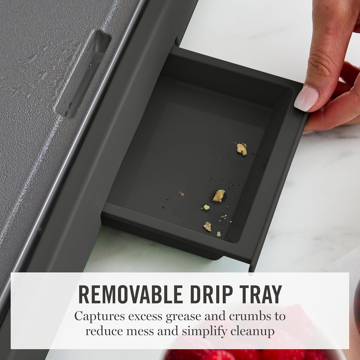 Martha Stewart 12” x 22” Electric Griddle, XL Ceramic Nonstick Flat Top Cooking Surface, Adjustable Temperature Dial, Drip Tray, Dishwasher Safe, 1500W Fast Even Heating, Pancakes & Eggs, Caviar Gray